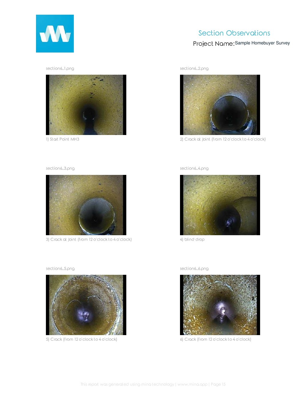 Page 15 of the anonymised Prime Drainage homebuyer drain survey: Defects photographed and recorded